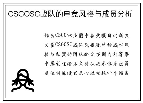 CSGOSC战队的电竞风格与成员分析