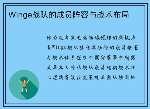 Winge战队的成员阵容与战术布局